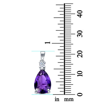 Pear Shape Simulated Amethyst CZ 925 Sterling Silver Charm Pendant (21.5mm)